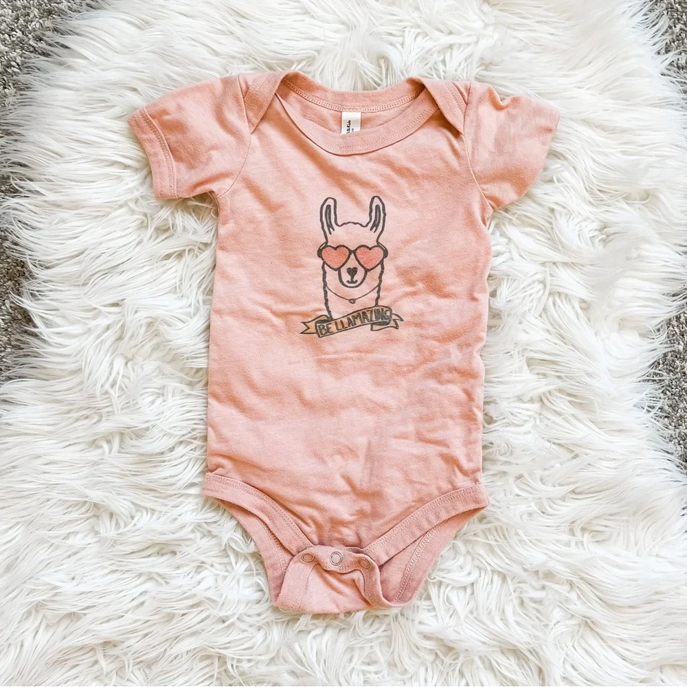 Bella Canvas Kids | Llama Graphic Bodysuit Pink 12-18M Short Sleeve